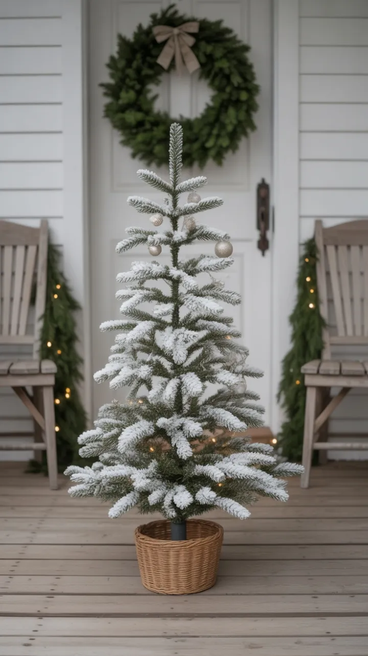 Snow-Dusted Serenity on a Minimalist Christmas Porch