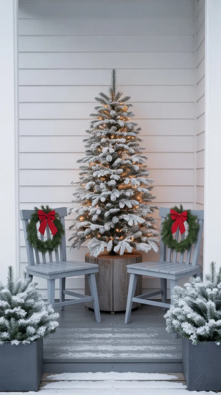 Serene Snow-Dusted Porch of Minimal Holiday Charm