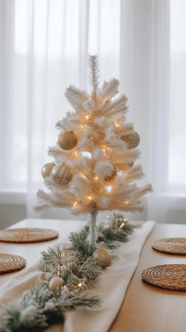 Serene Minimalist Christmas Table with Glowing White Tree