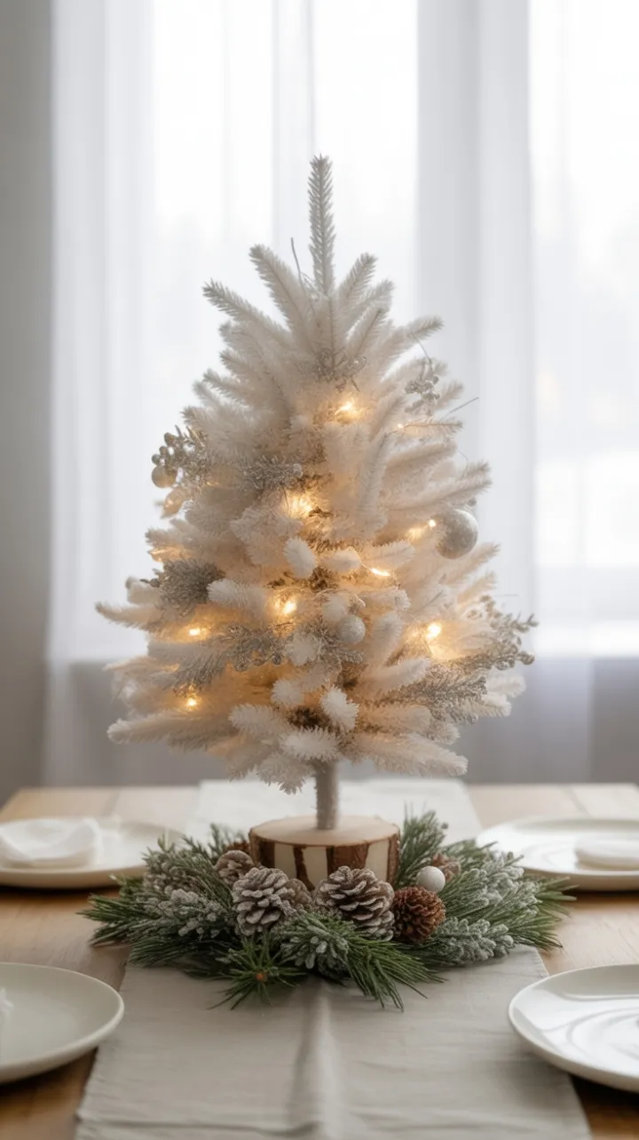 Serene Minimalist Christmas Table with a Delicate White Tree