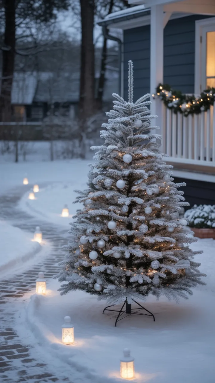 Snowlit Serenity with a Minimalist White Tree