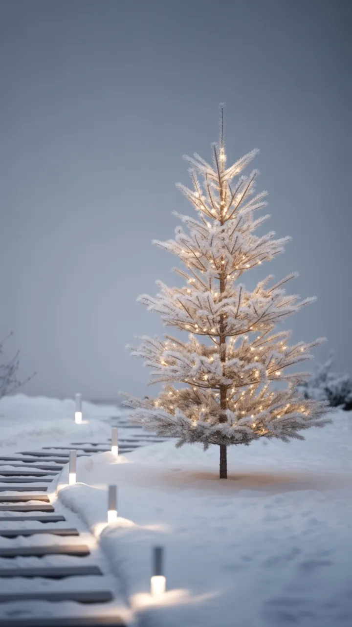Winter's Quiet Glow Around a Minimalist White Tree