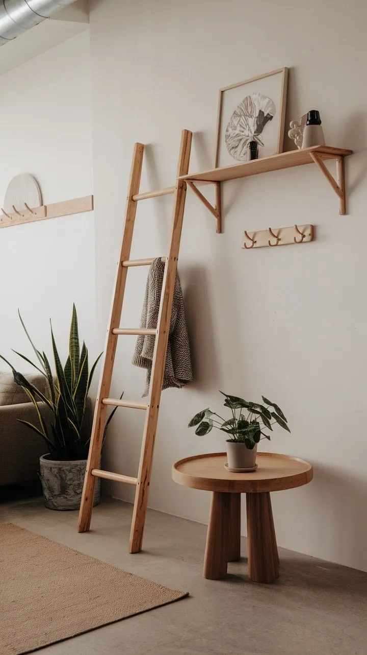 Bathed in natural light, this Japandi entryway blends minimalist design with organic textures, creating a serene transition from the lively living space.