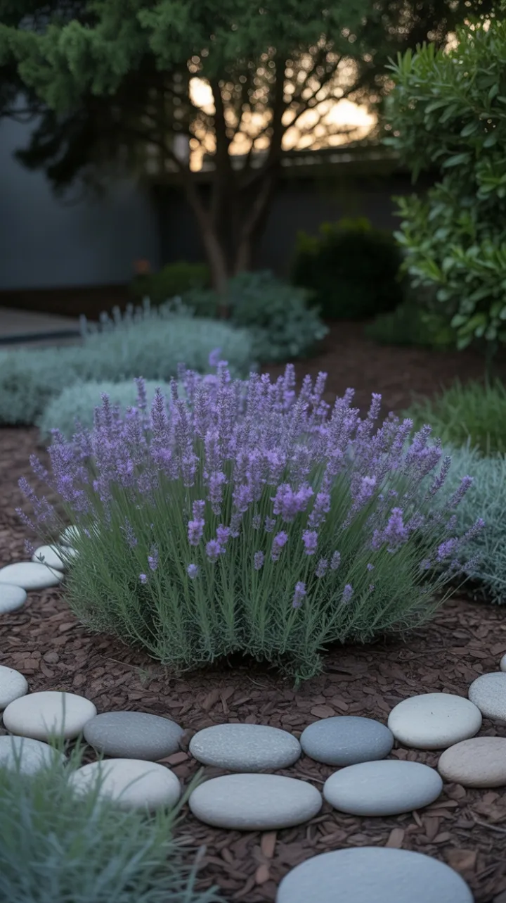 Sunlit Lavender Halo in a Minimalist Garden