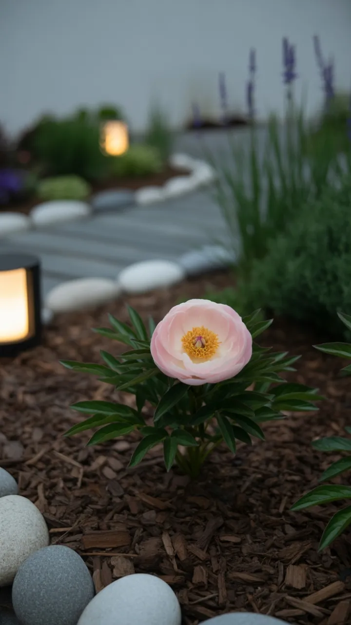 Blush Peony Bathed in Gentle Garden Glow