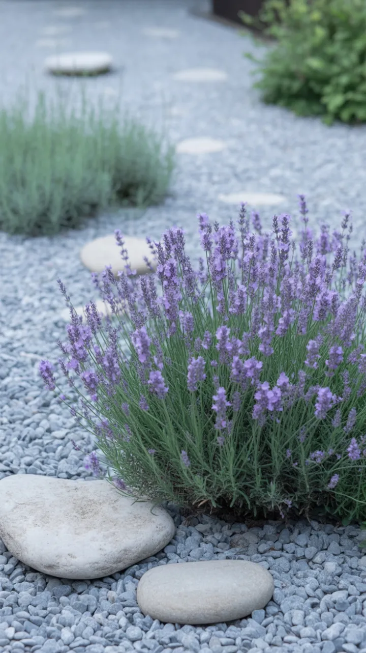 Lavender Calm Against Grey Gravel