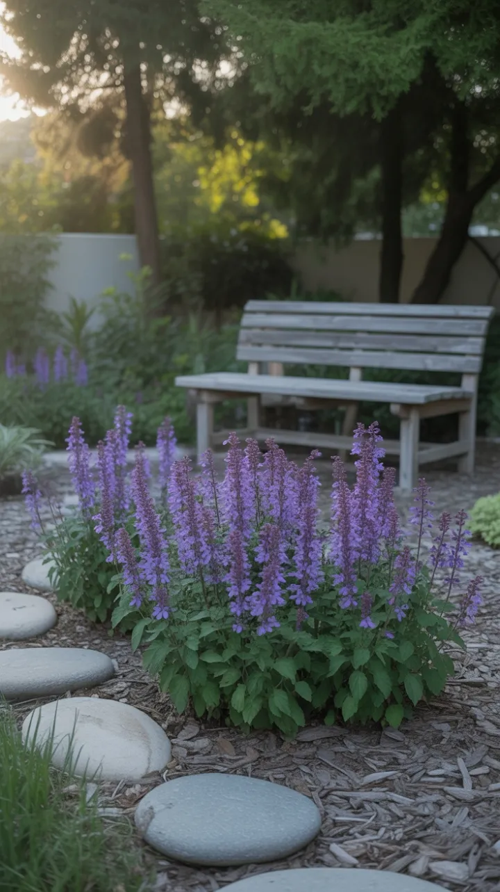 Quiet Reverie Among Purple Salvia and Stone