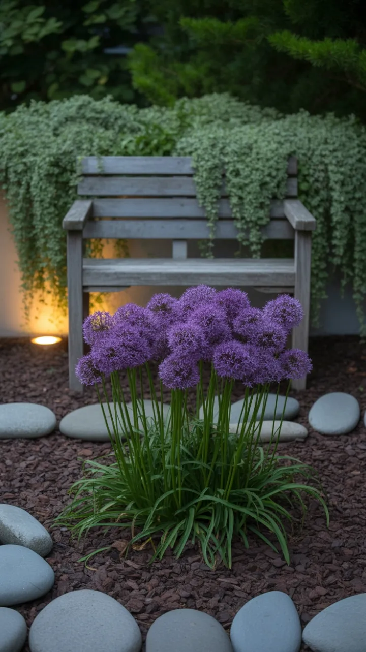 Serene Purple Alliums in a Minimalist Garden