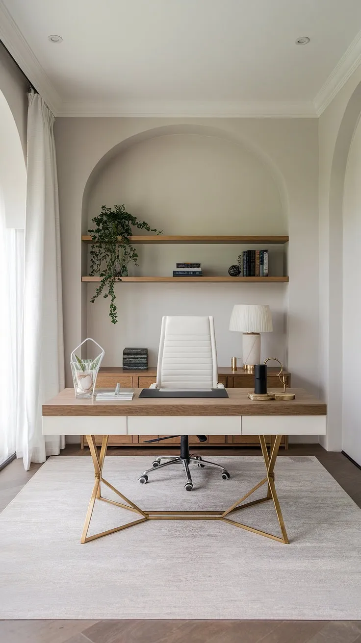 This minimalist home office embodies modern luxury.  The clean lines, light grey walls, and wooden accents create a dream interior, perfect for focused work and inspiring creativity.  A true office inspiration.