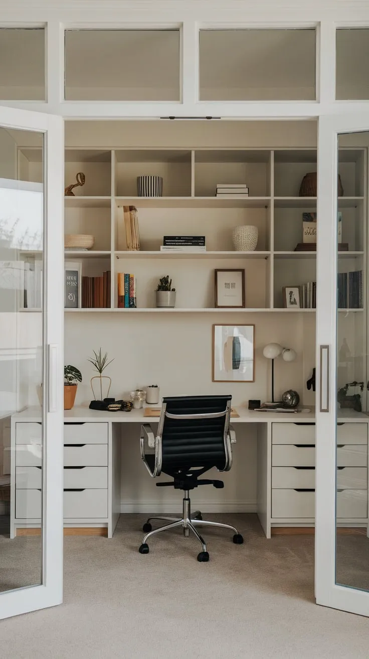 Clean lines and open design define this minimalist home office workspace.