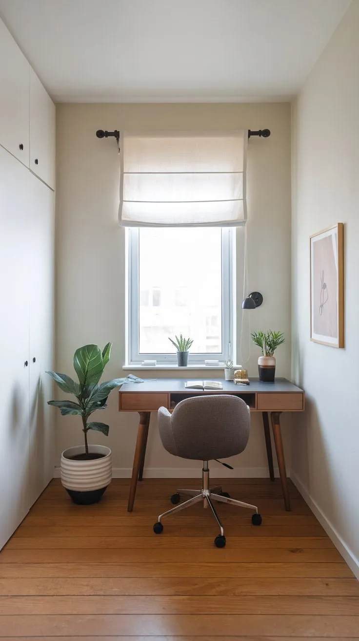 Clean lines and a few carefully chosen elements define this minimalist home office's modern aesthetic