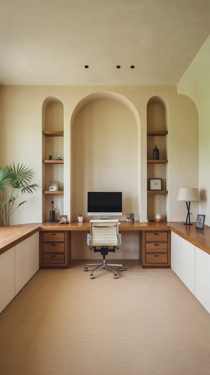 Clean lines and neutral tones define this modern, streamlined home workspace.