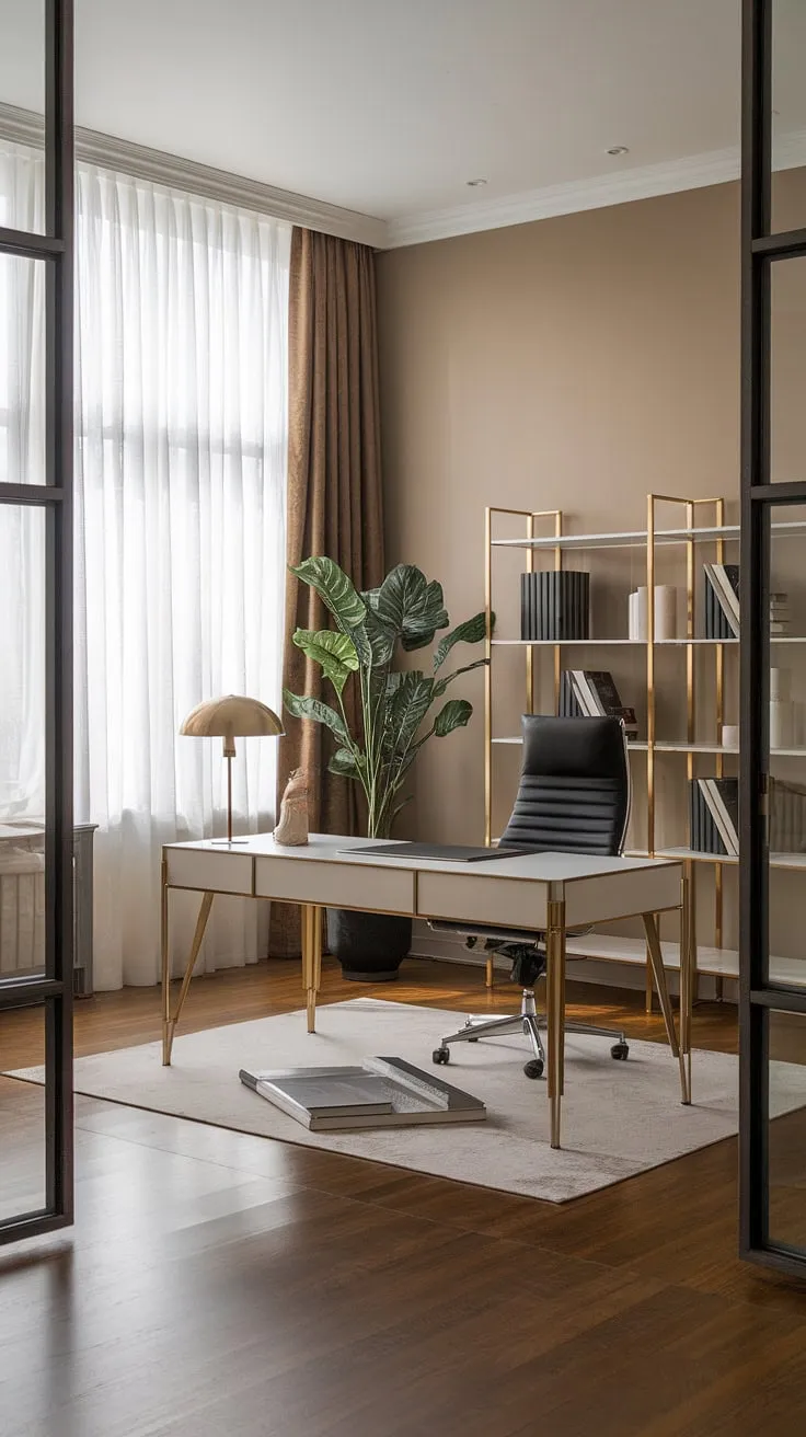 A sanctuary of calm and creativity. This minimalist home office, bathed in natural light, offers the perfect blend of functionality and style. A space designed for deep work and quiet contemplation.