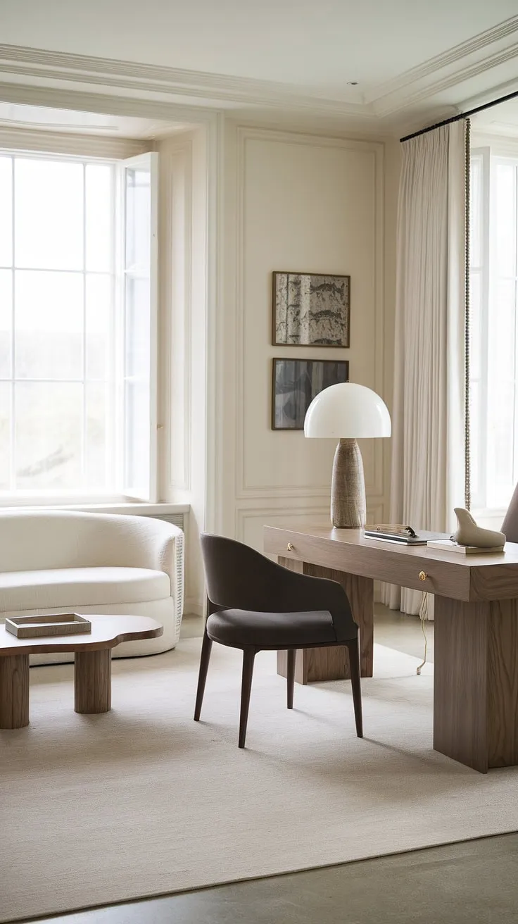 Where minimalist design meets ultimate productivity. The natural light flooding this home office, paired with the calming neutral palette, creates the perfect environment for focused work and inspired creativity. A sanctuary for both mind and body.
