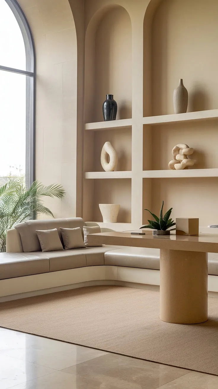 A sanctuary of calm and understated elegance. The minimalist design, bathed in natural light from the large window, creates a workspace where focus and comfort seamlessly blend. A perfect example of how less can truly be more.