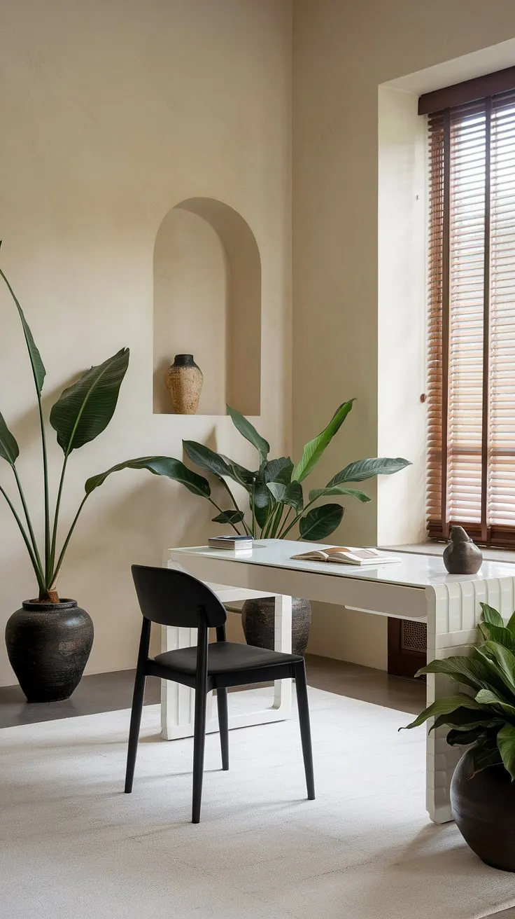 Clean lines, sophisticated style, and a quiet sense of elegance define this home office. The minimalist aesthetic, enhanced by carefully chosen details, provides the ideal environment for a focused work and mindful relaxation. A space where inspiration meets functionality.