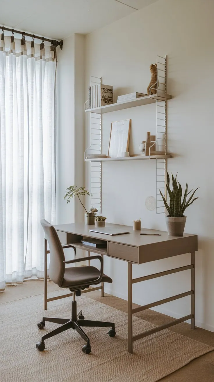 Clean lines and a few carefully chosen items define this minimalist home office, maximizing functionality and style.
