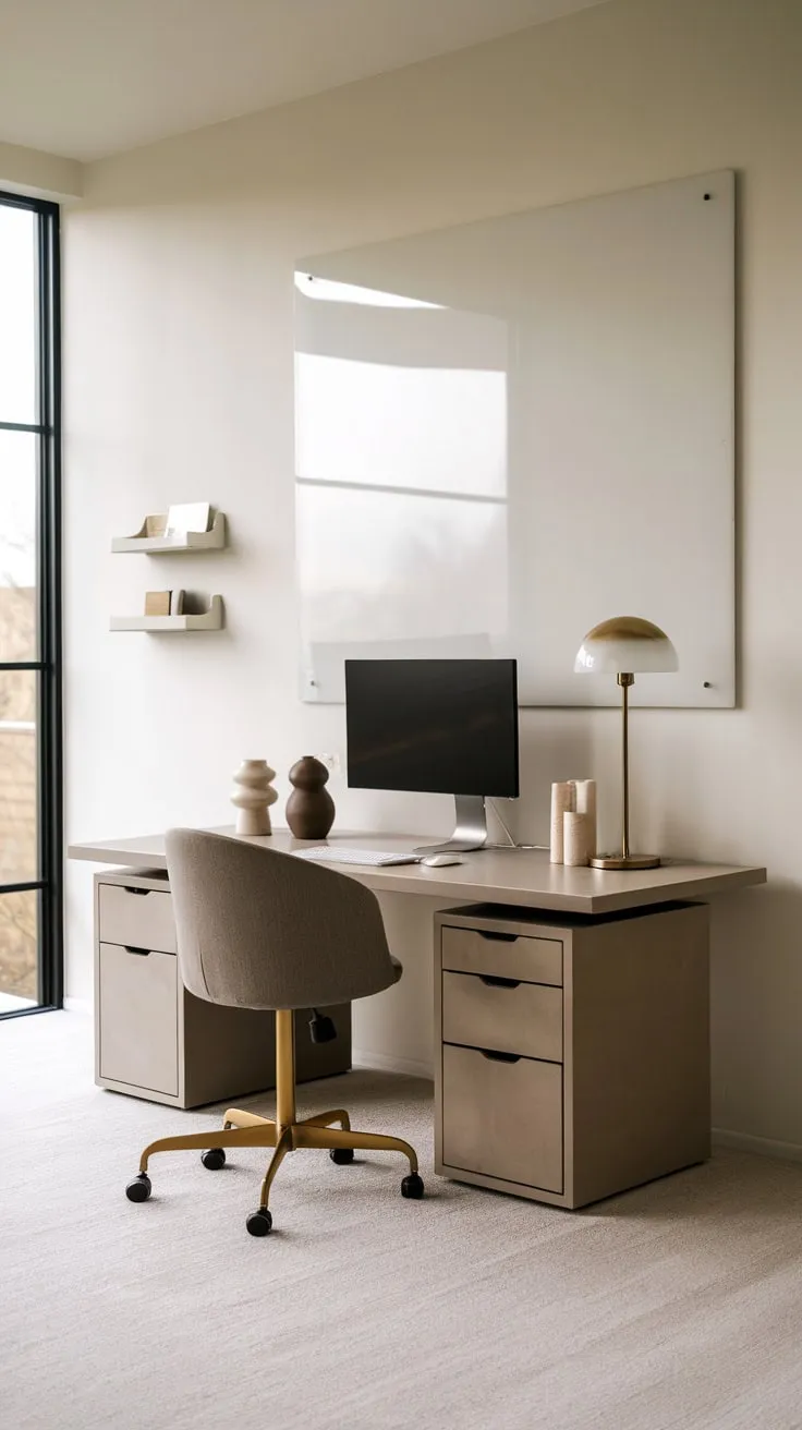 Simple yet stylish a minimalist home office maximizes functionality with a streamlined desk setup and ample natural light.