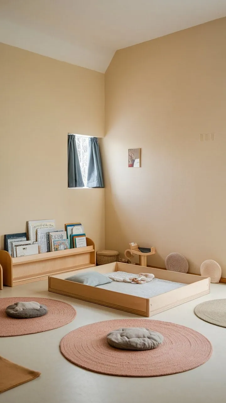 This Montessori nursery is a serene sanctuary that nurtures independence and a passion for learning through self-directed play and restful tranquility.
