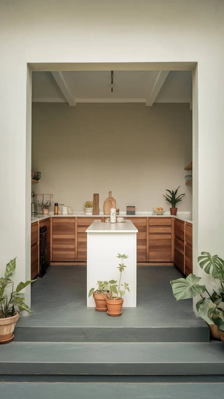 This minimalist kitchen blends sleek design with artistic flair, creating a serene sanctuary for culinary creativity and joyful gatherings.