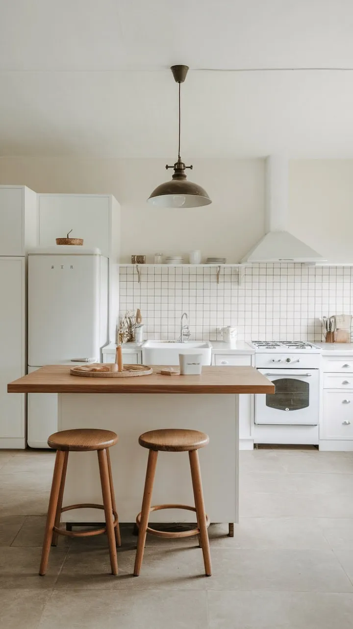 This minimalist kitchen, with its clean lines and warm wood, exudes understated elegance and invites both culinary creativity and cozy conversations.