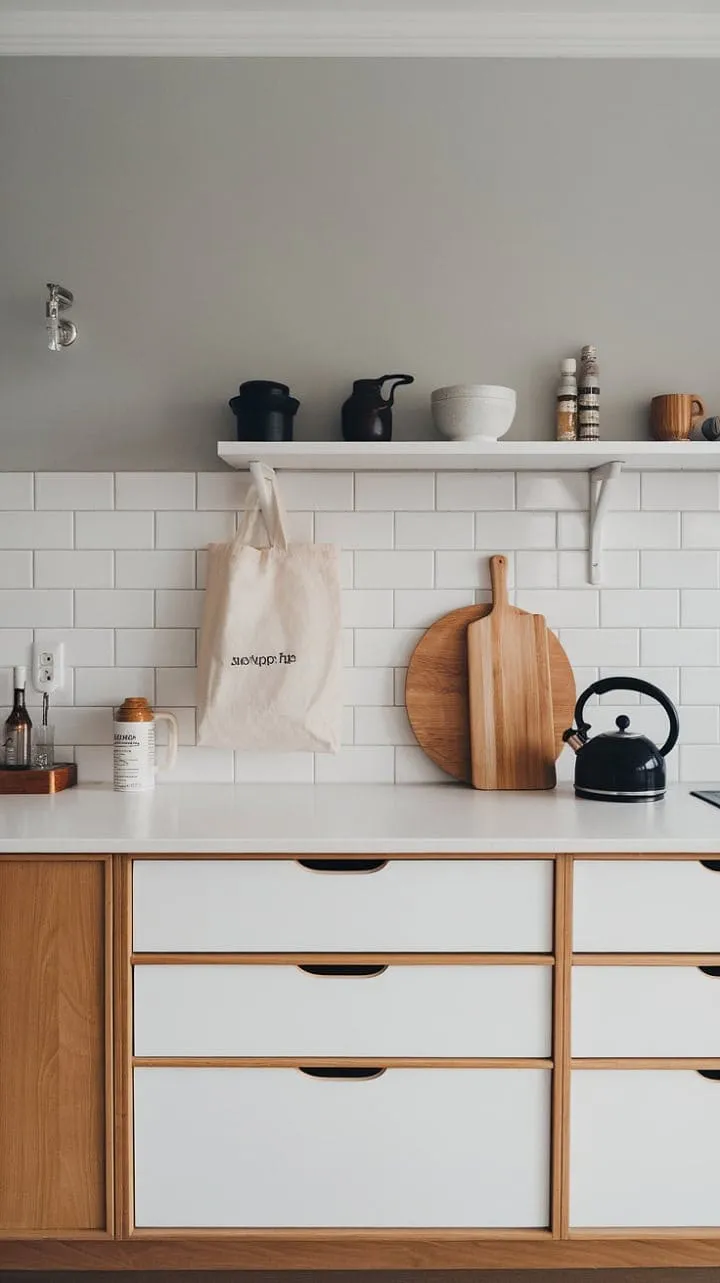 This minimalist kitchen beautifully blends Scandinavian simplicity with Japanese aesthetics, creating a stylish and sustainable sanctuary for mindful cooking.