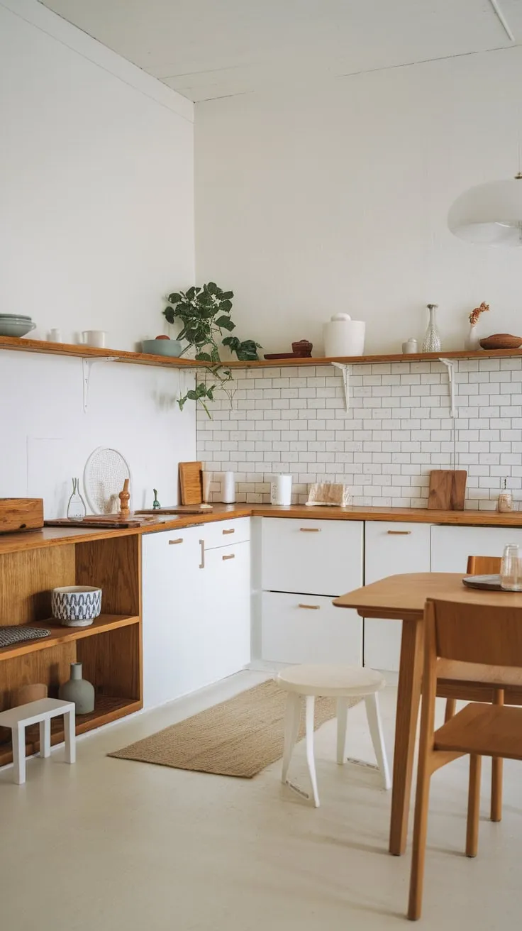 Clean lines and natural materials define this minimalist Japandi kitchen, creating a space of calm and functionality.