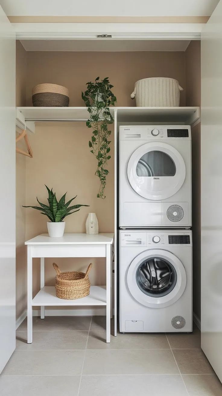 A haven of calm amidst the chaos. This petite laundry room showcases the beauty of simplicity. A well-organized space, complete with essential appliances and a touch of nature, makes laundry day a little less daunting. A testament to efficient and stylish design in a small footprint.