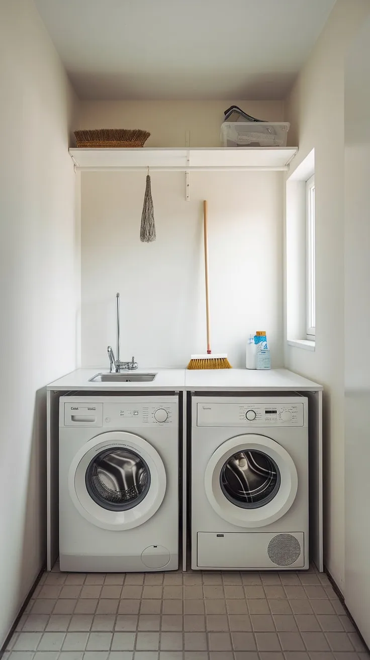 A tiny laundry room, transformed. A simple white aesthetic, clever storage solutions, and a touch of natural light make this compact space feel surprisingly spacious and inviting. A testament to the power of mindful design in even the most challenging areas of the home.