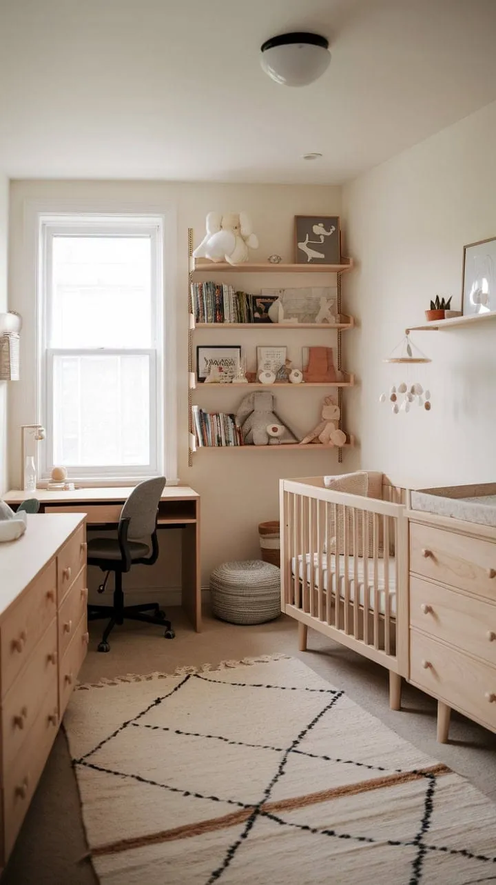 This beautifully crafted nursery seamlessly combines style and practicality, fostering a nurturing environment for both baby and parent.