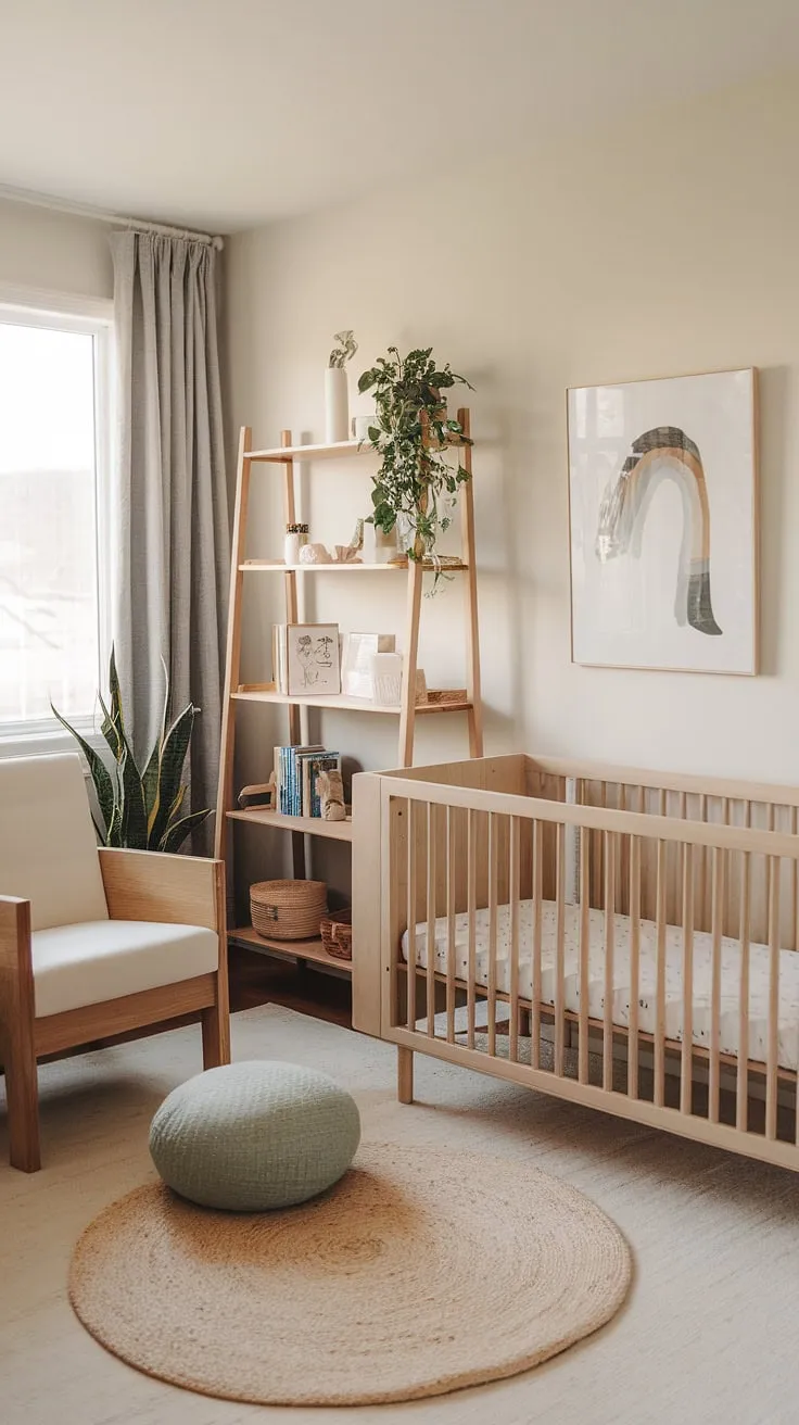 Simple, serene, and sustainably styled: this gender-neutral nursery is a testament to the power of less. The natural wood elements and soft textures offer a welcoming and comforting environment for baby's first adventures.
