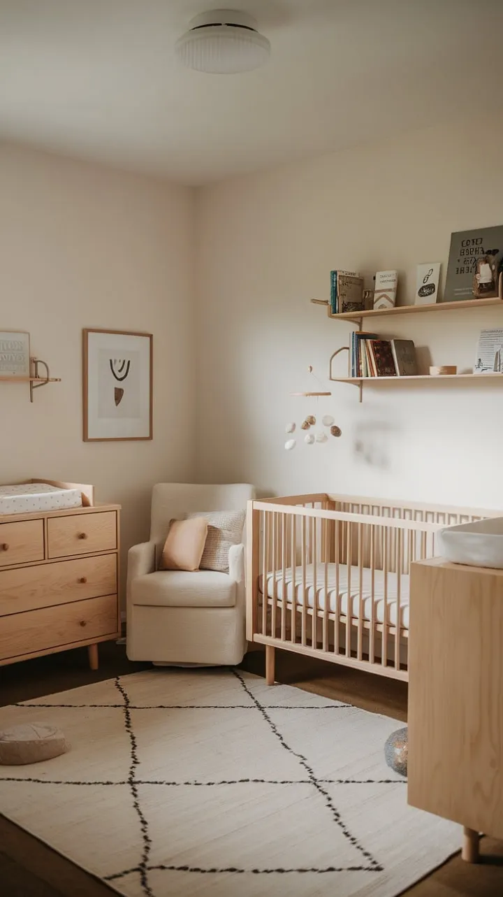 In this serene minimalist nursery, soft light and gentle curves create a tranquil haven that nurtures imagination and promises sweet dreams.