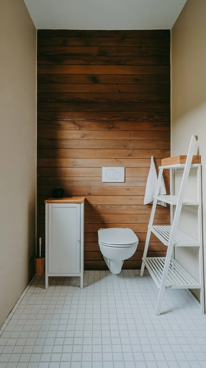 This small bathroom blends clean lines and natural wood accents to create a warm, clutter-free sanctuary of simple sophistication.