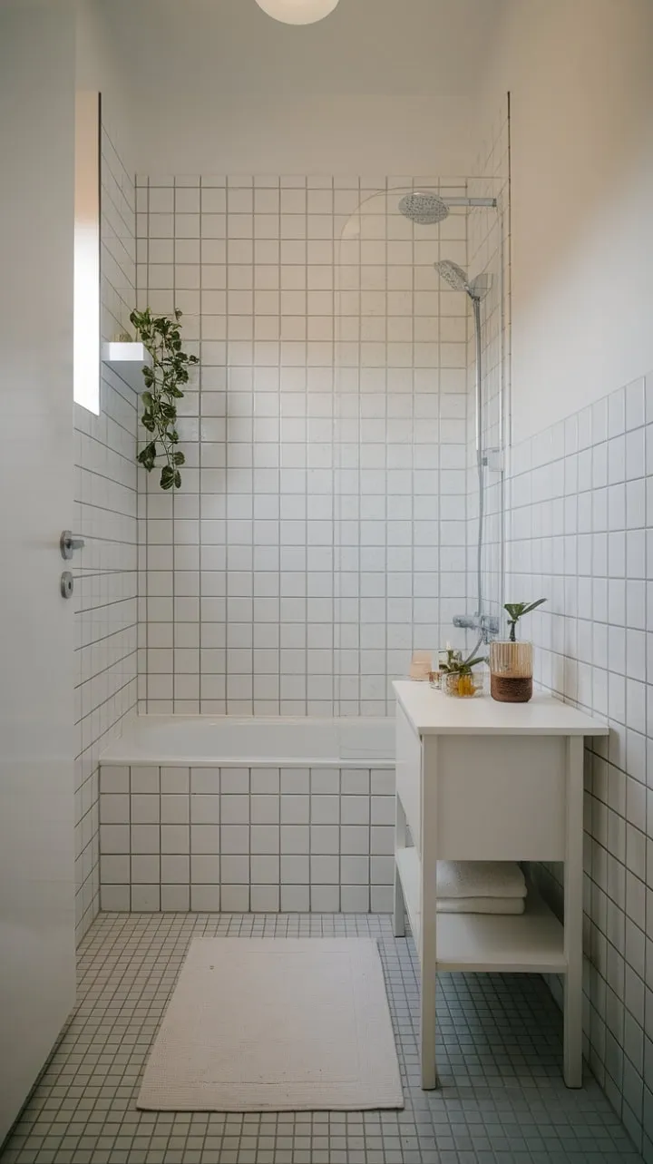 This minimalist masterpiece exudes spacious serenity with its clean lines and all-white aesthetic, offering a simple yet inviting elegance.