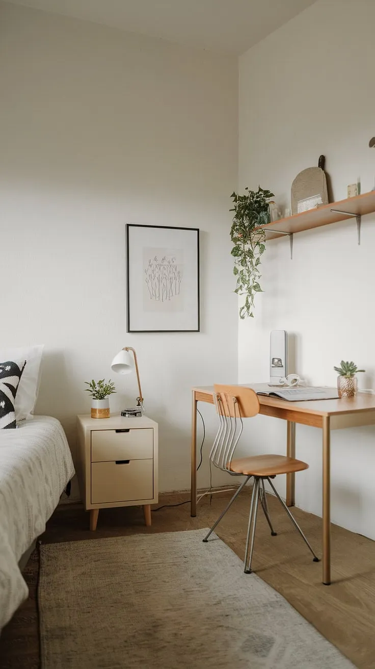 A small space, maximized. A simple design, elevated. This bedroom effortlessly balances comfort and practicality, showcasing how A little can go a long way in creating a beautiful and functional space. A testament to mindful living.