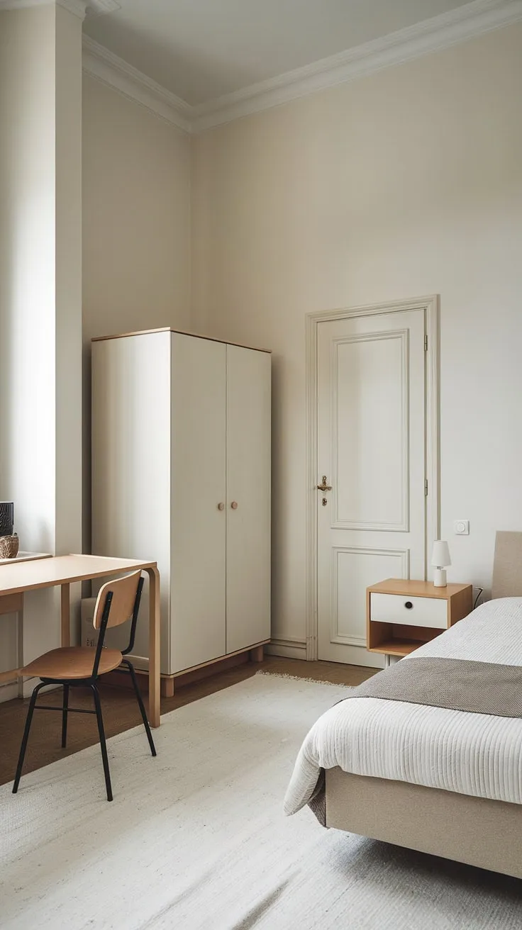 A small footprint doesn't mean sacrificing style or comfort. This bedroom showcases how clever design can transform a compact space into a haven. A well-placed desk, a cozy bed, and ample storage create a functional and aesthetically pleasing room. A true example of efficient and elegant living.
