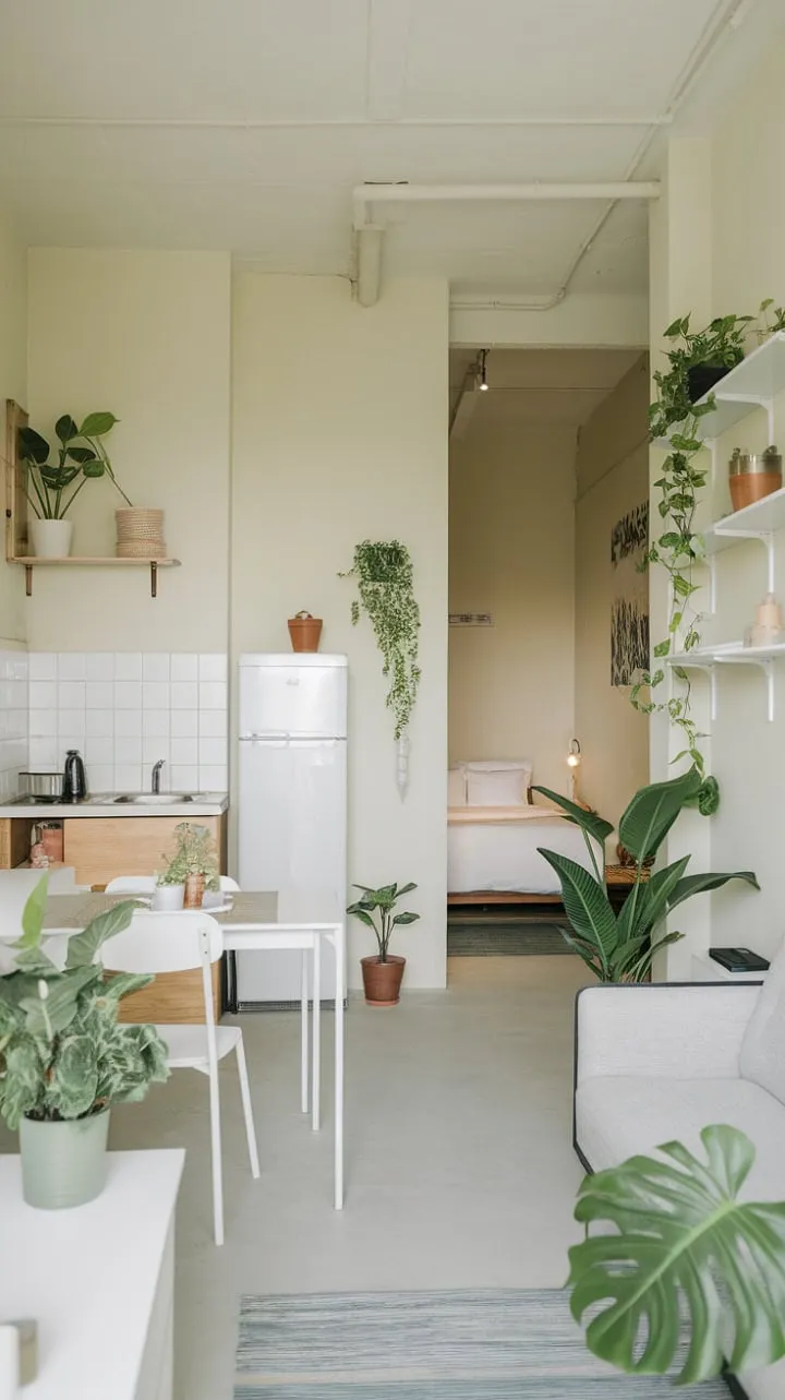 Awakening in a sun-drenched studio adorned with lush greenery, this urban oasis offers a serene escape amidst the city's hustle.