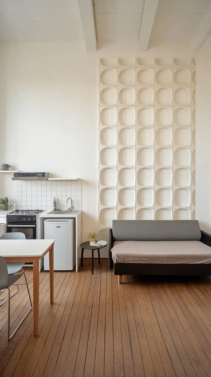 A haven of calm in a bustling city: This studio apartment proves that small can be incredibly stylish. The clever use of space, from the integrated kitchenette to the comfortable sofa bed, creates a surprisingly spacious feel. A testament to efficient and elegant design.
