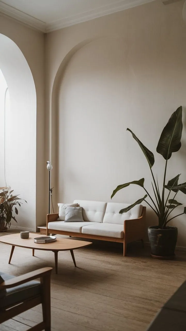 Bathed in sunlight, this airy modernist apartment blends simple sophistication with a serene ambiance, creating a sanctuary of contemporary living.