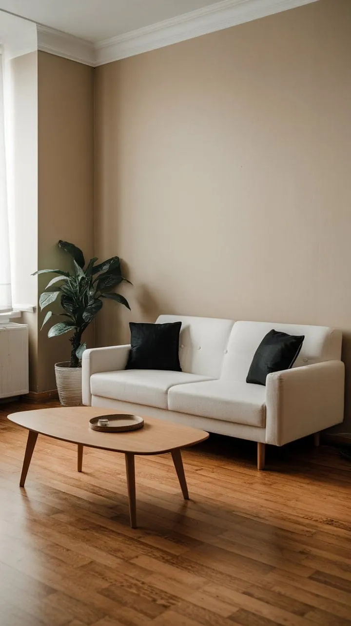 The serene beige and light wood palette of this modern living room is beautifully enhanced by a curated mix of textures, creating an inviting yet sophisticated atmosphere.