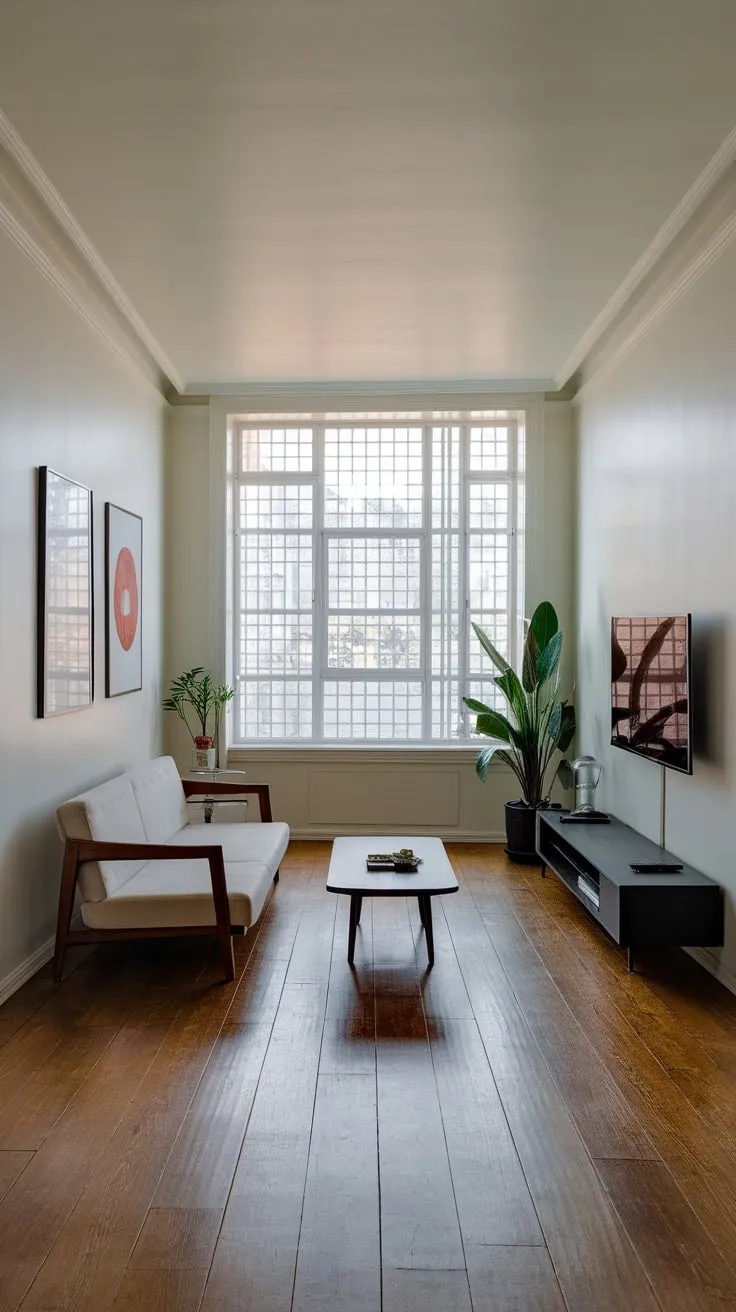 Modern minimalist living, defined by clean lines and natural light in a stylish apartment.