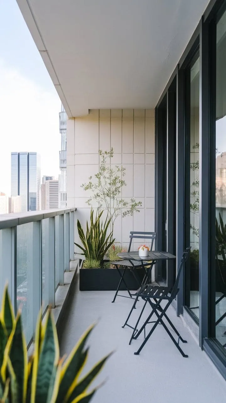 Nestled above the city's chaos, a serene balcony draped in greenery offers a chic escape with stunning panoramic views.