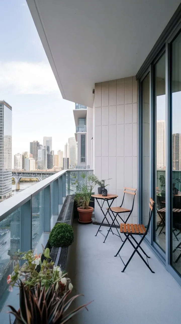 An urban sanctuary that seamlessly combines minimalist design with cozy comfort, offering breathtaking city views from a private balcony.