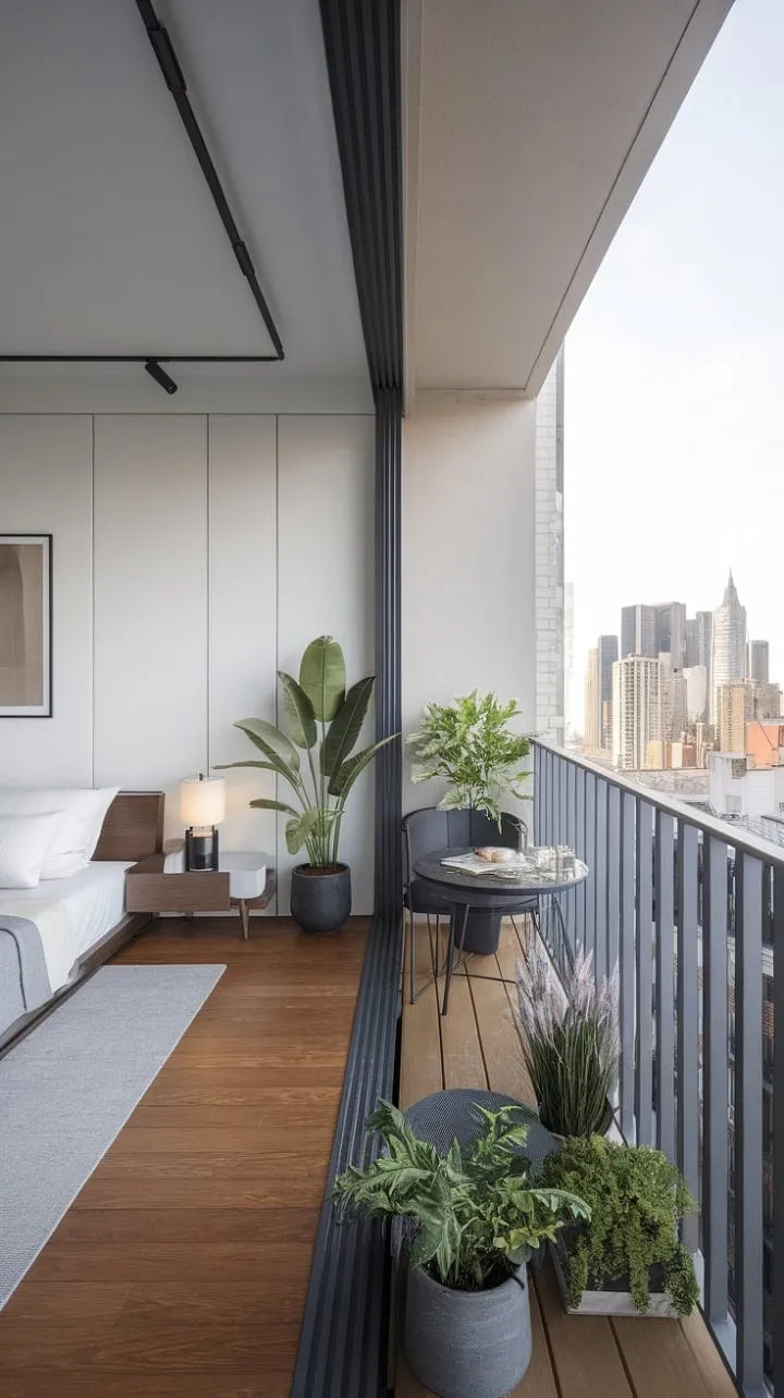 Experience the perfect fusion of urban elegance and serene retreat in this minimalist haven, where stunning city views greet you each morning from your private balcony adorned with greenery.