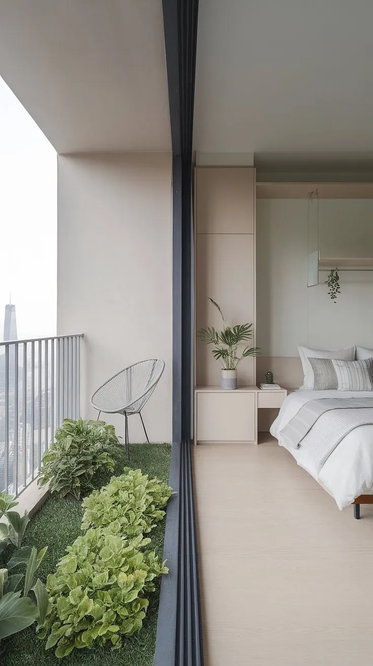 Wake up to breathtaking city views and the gentle sway of greenery on your private balcony. This minimalist haven offers a serene escape, perfectly blending indoor comfort with outdoor tranquility. A sanctuary for relaxation and rejuvenation, it's a space designed for mindful living. A perfect blend of urban sophistication and natural calm.
