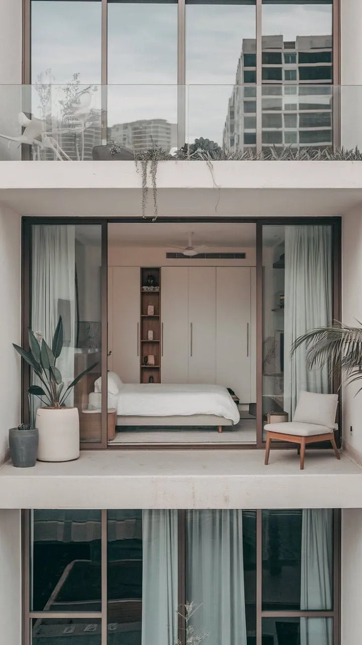 Bathed in sunlight, this minimalist sanctuary features a cozy queen bed and a private balcony that seamlessly blends urban living with serene retreat.
