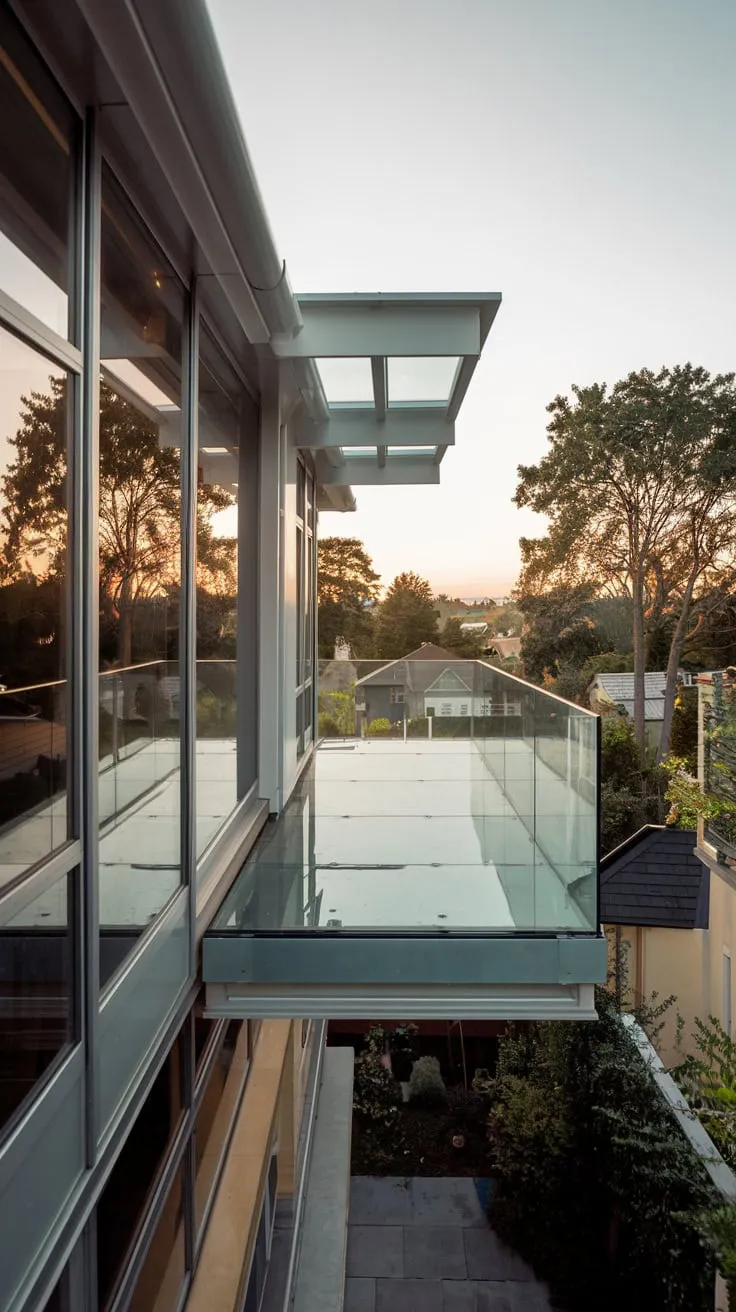 Clean lines and expansive windows define the home's design, as you gaze from its glass balcony onto a picturesque landscape