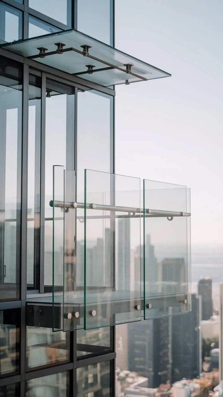 This stunning frameless glass balcony offers a breathtaking view of the city while seamlessly combining luxury with safety.