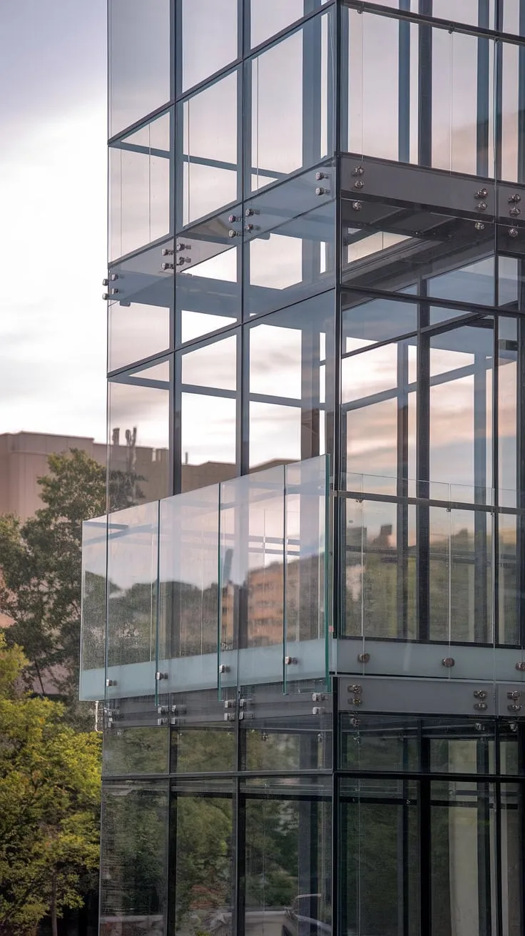 Experience urban living redefined with this stunning modern balcony glass structure.  The balcony glass wall seamlessly integrates with the building's architecture, while the glass railing, balcony glass panels, and glass balustrade offer unobstructed panoramic views.  The tempered glass balcony provides superior safety, and the frameless glass balcony design maximizes light and space. This exceptional balcony glass design showcases the elegance and functionality of modern glass design, incorporating glass partitions and a glass enclosure for ultimate privacy and protection.