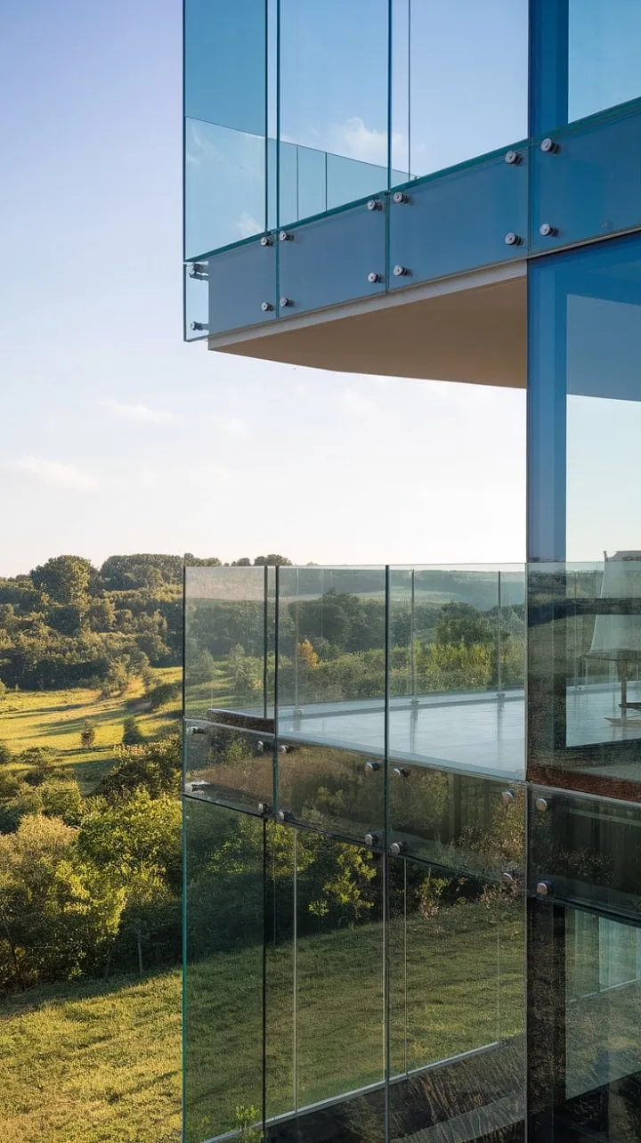 This glass balcony offers a perfect fusion of modern elegance and stunning views, featuring a tempered glass railing that prioritizes safety while enhancing the breathtaking landscape.